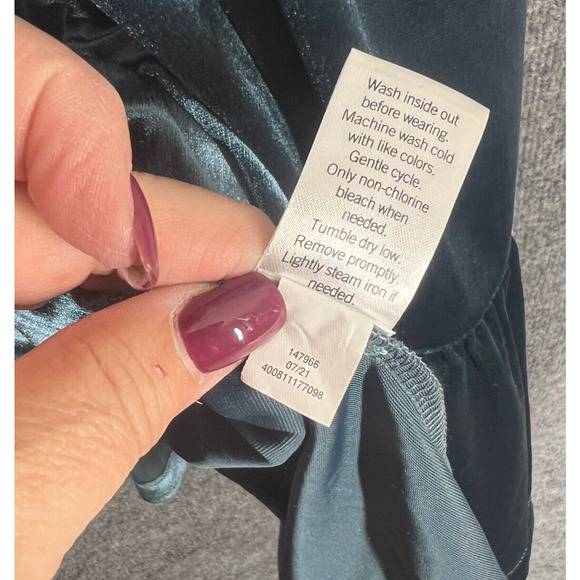 LC Lauren Conrad Velvet Babydoll Dress X-Large Teal Green Tie Ruffle Neck Tiered - Picture 7 of 9